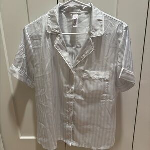 Stars Above Light Blue and white  Striped pajama set satin; top and bottom